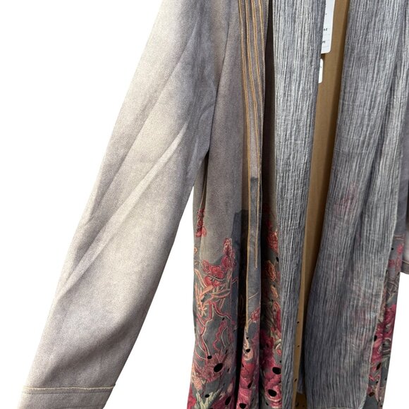 Adore Taupe‎ Knitwear Swing Coat. Trench Jacket With Floral Embroidery & Scarf - Picture 16 of 16